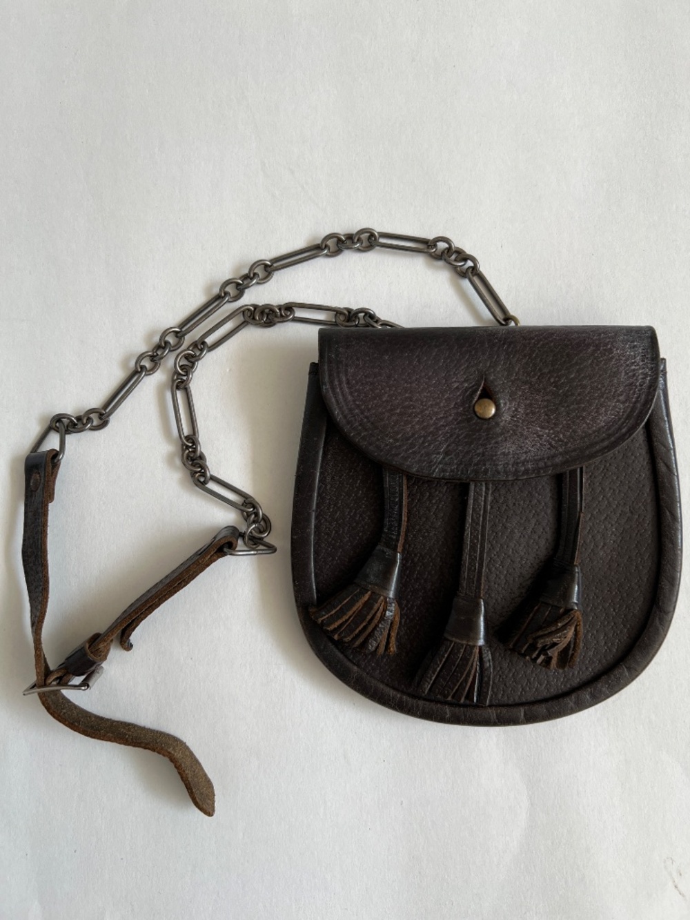 Vintage Sporran Kilt Purse Scottish Brown Leather 3 Tassels Flap Front